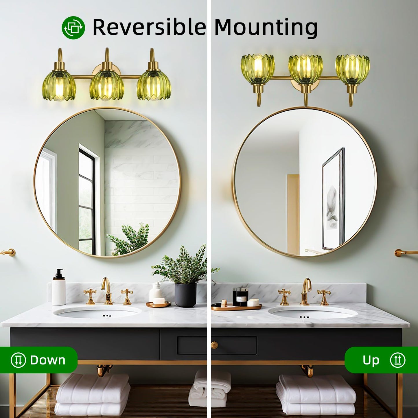 NOVCAND 3 Light Brushed Gold Bathroom Vanity Light,Vintage Brass Wall Sconces Hardwired,Wall Mounted Lighting Fixtures Over Mirror Kitchen Bedroom