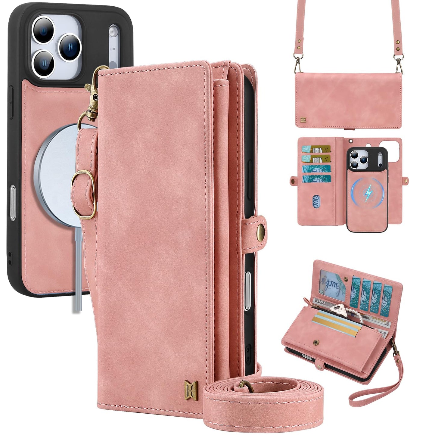 MEGSHI for Wallet Case Compatible with iPhone 17 Pro Max,Multi-Function Detachable 2 in 1 Magnetic iPhone 17 Pro Max Case Wallet,Flip Strap Zipper