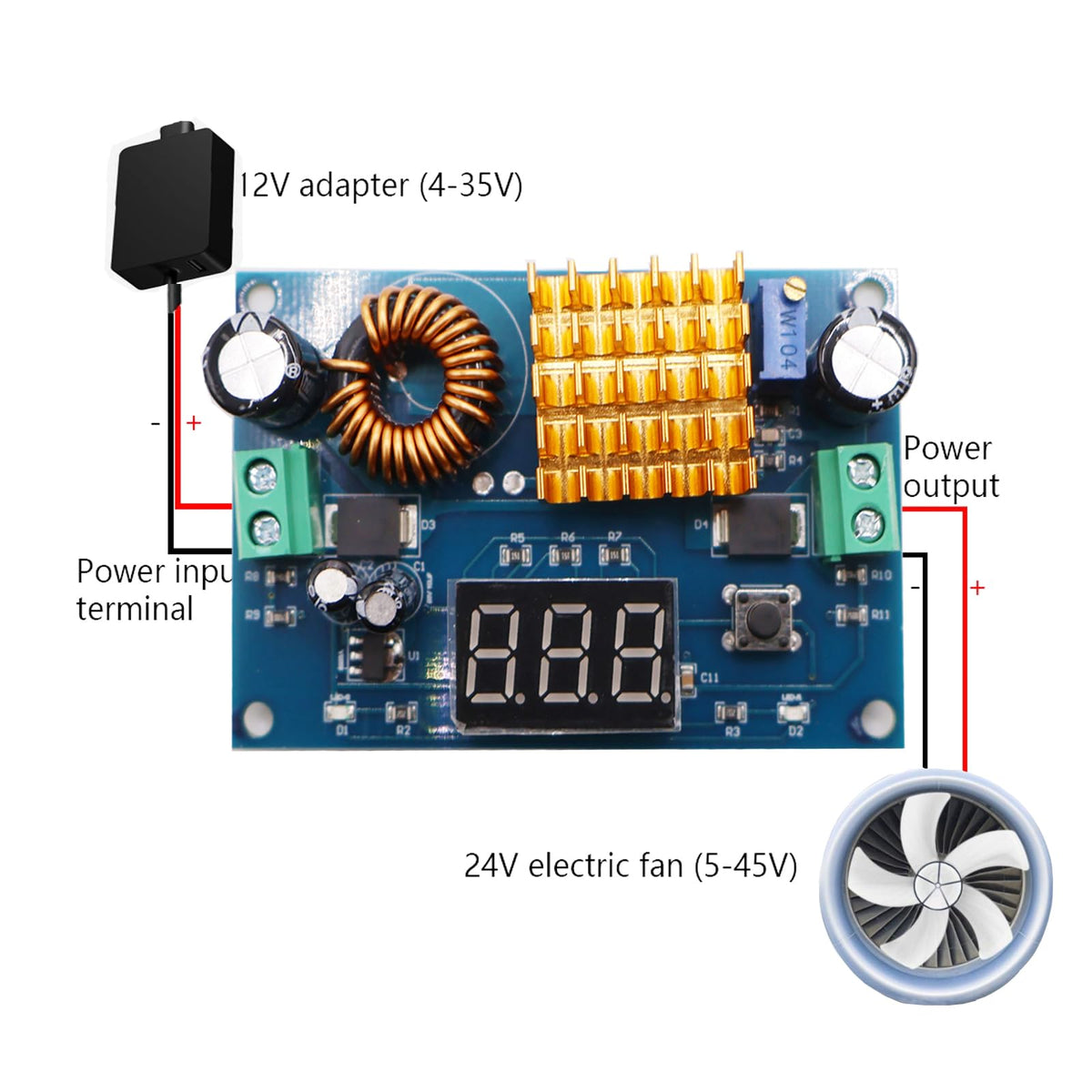 2Pcs DC Boost Converter 3V-35V to 5V-45V Voltage Regulator Adjustable Step Up Voltmeter Digital Display Module Output 5A Built-in Digital Voltmeter