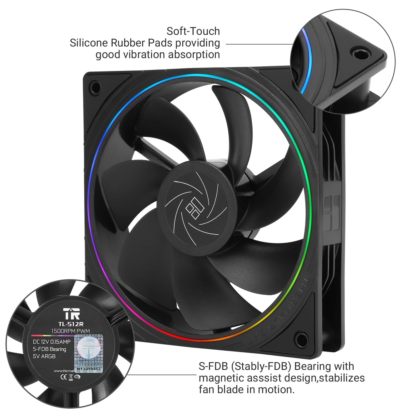 Thermalright TL-S12R X3 CPU Fan,Computer Case Cooler Fan, 12cm Desktop Cooling Fan, 4pin PWM Connector PC Fan with ARGB Aperture, 1500RPM Speed PC