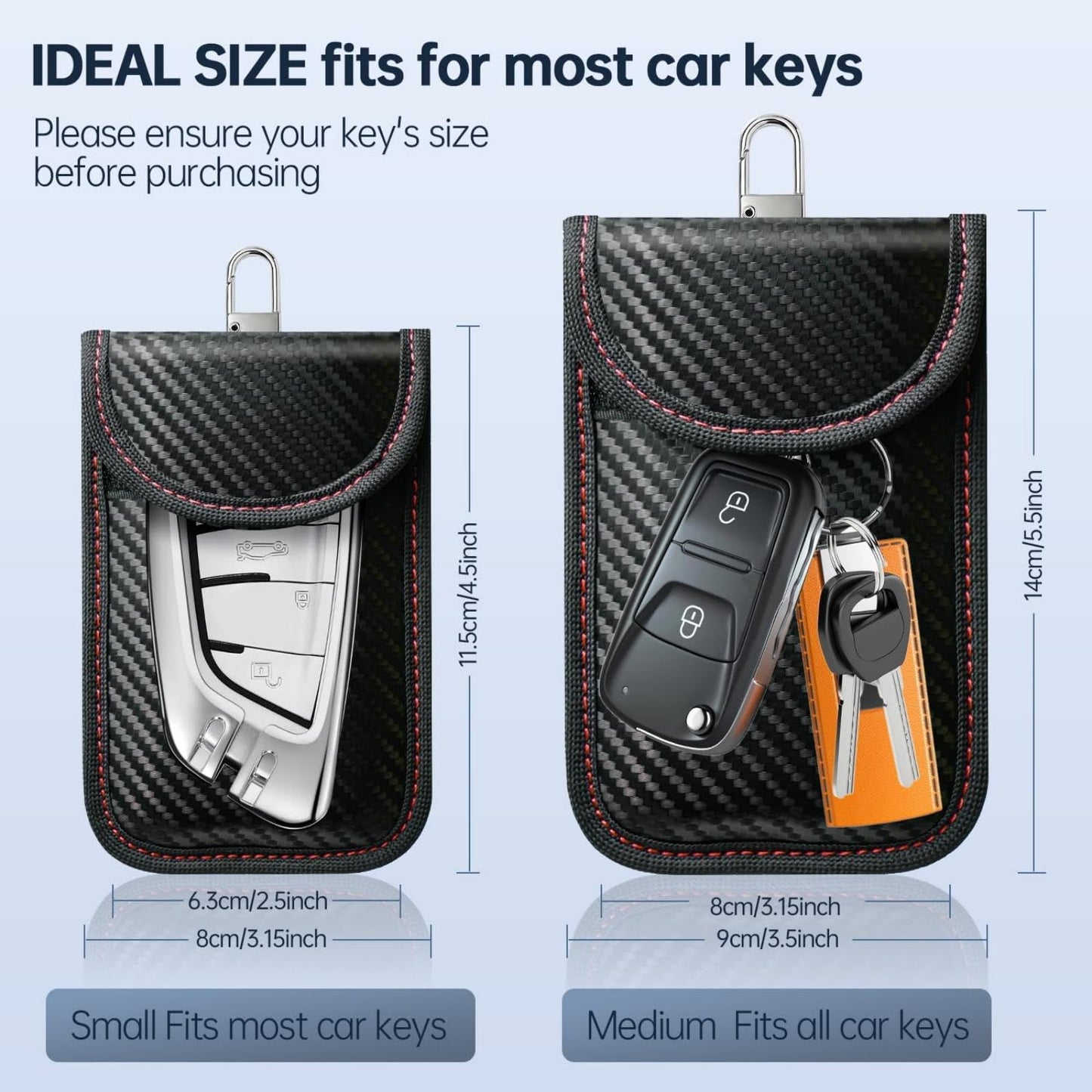 caslord Faraday Bags, Pack of 2 faraday bags for car keys with 4 Pack Key Rings for Car Security, M, Red
