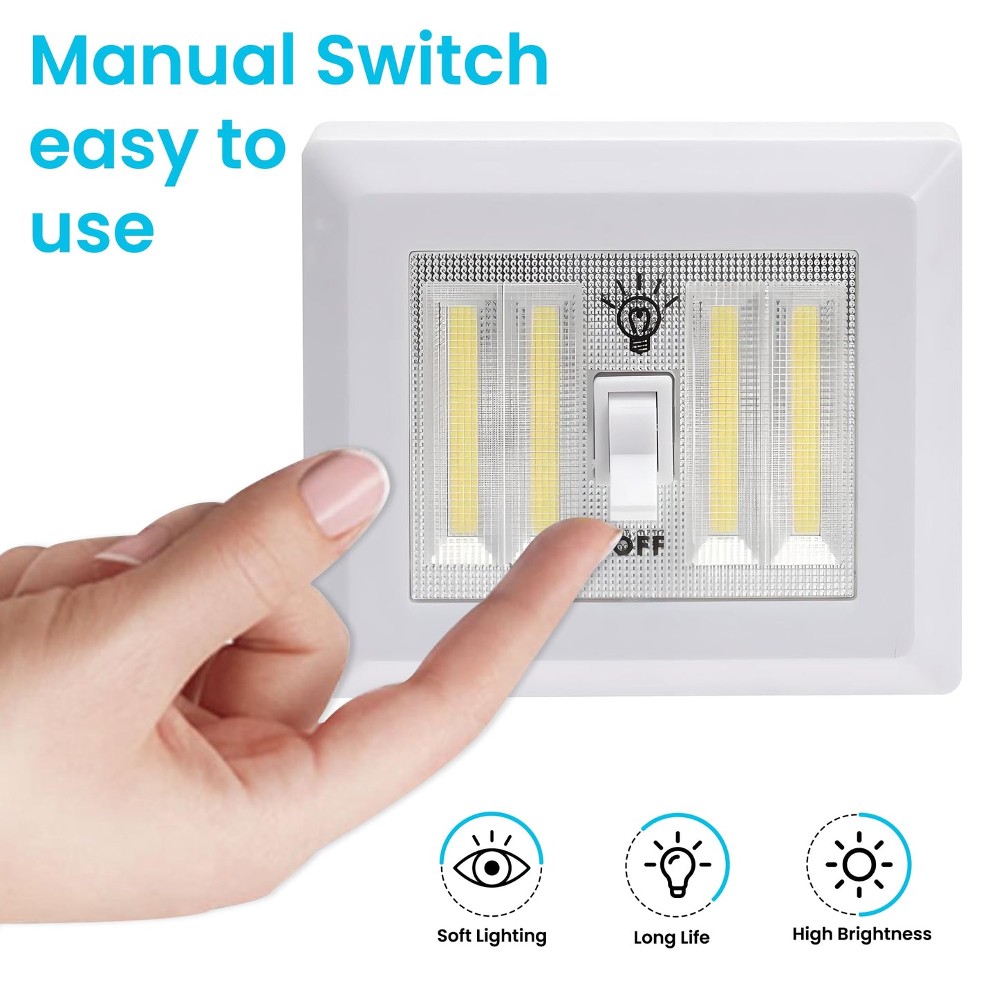 AlltroLite LED Closet Light Switch | 400 Lumen Wireless Battery Powered COB Night Light | Stick On Magnetic Battery Lights for Under Cabinet, Shelf