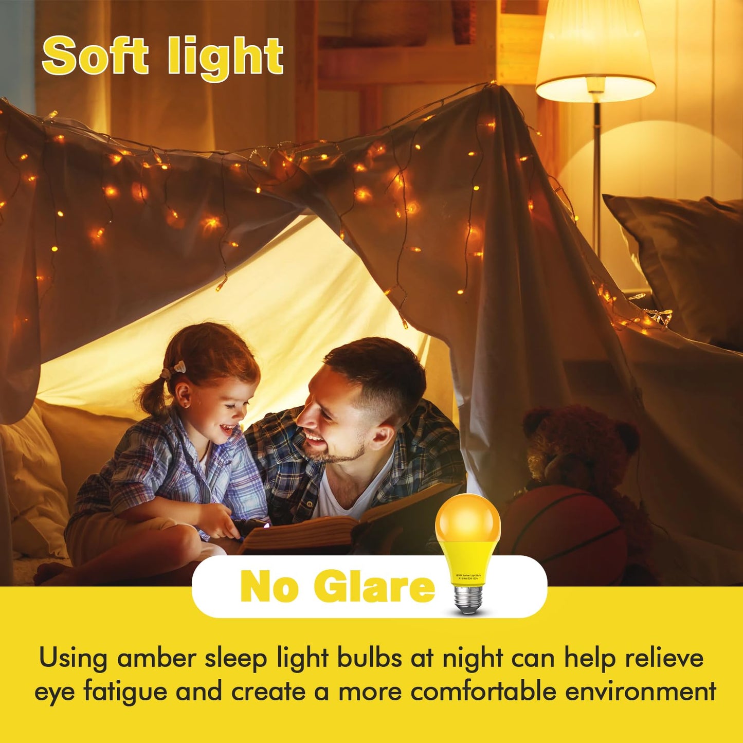 mfxmf Sleep Light Bulb 2 Pack Dimmable A19 9W 1800K Warm Light Bulbs