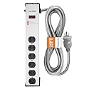 Digital Energy 20 Amp 6-20/T- Slot Plug | 25-Ft Cord - 900 Joule Surge Protector | 6-Outlet, Heavy Duty Steel Body Power Strip