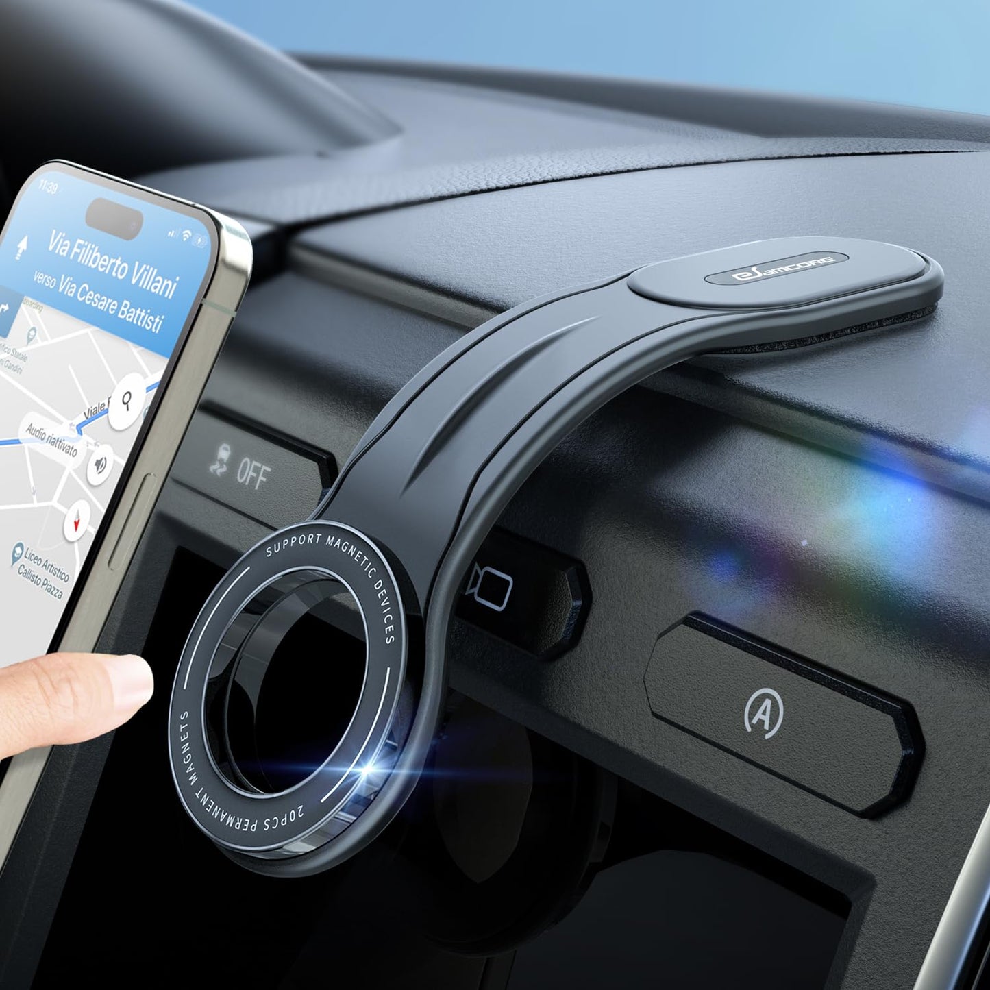 eSamcore for MagSafe Car Mount Detachable, Bendable Aluminum Arm Magnetic Phone Holder for Car?20 Strong Magnets? Cell Phone Mount for Car Dash Fit