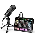 FIFINE Audio Equipment Bundle for Gaming Podcast, Streaming RGB Mixer Set with XLR Dynamic Vocal Microphone, Voice Recording Kit Set with Volume
