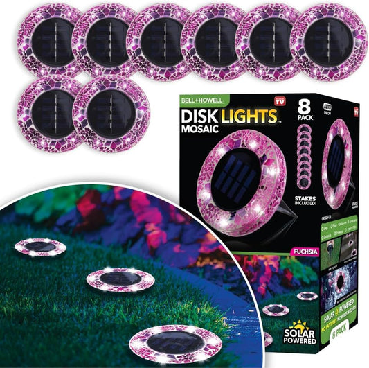 Mosaic Solar Pathway Lights - 8PK Waterproof Outdoor Solar Landscape Lights for Yard, Driveway & Walkway - Pink