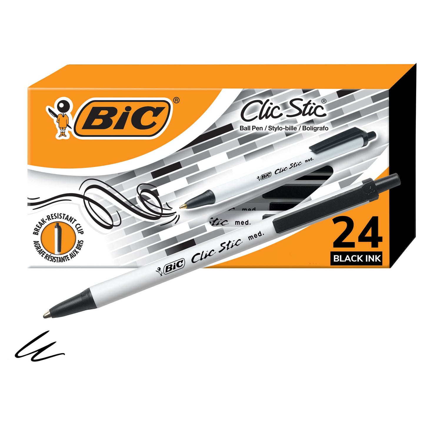 BIC Clic Stic Black Retractable Ballpoint Pens, Medium Point (1.0 mm), School Supplies for Students and Teachers, 24-Count Pack in Black