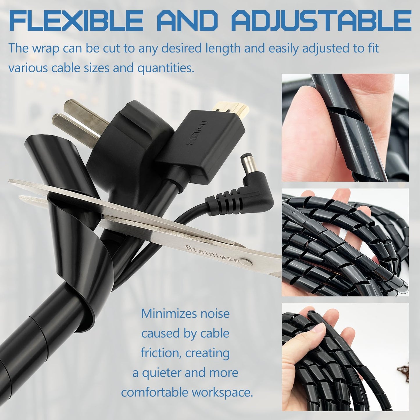 Brvlsoc Spiral Cable Wrap - 20 Ft Durable PE Cord Sleeve for Computer, TV, and Electrical Wire Organization