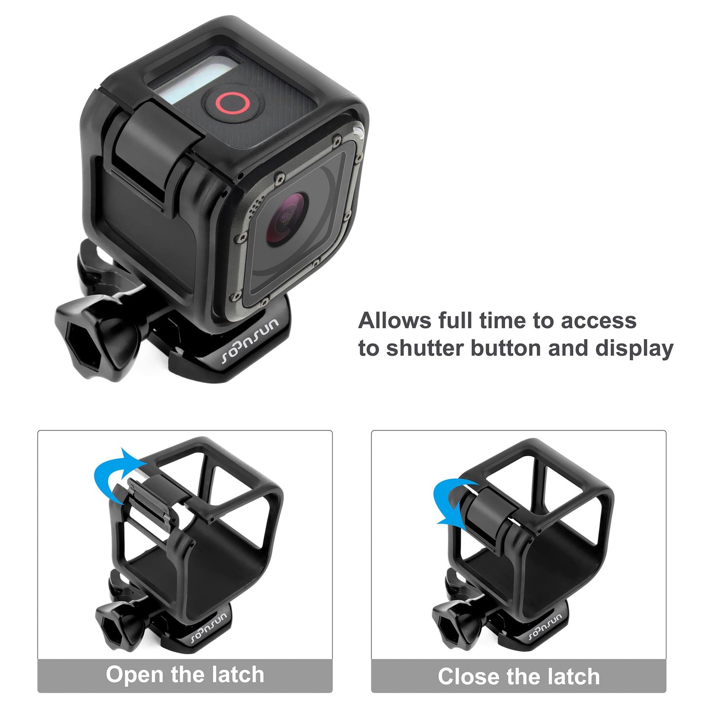 SOONSUN Frame Mount Housing Case for GoPro Hero 5/4 Session Cameras Includes Quick Release Bracket, Thumb Screw and Tripod Adapter