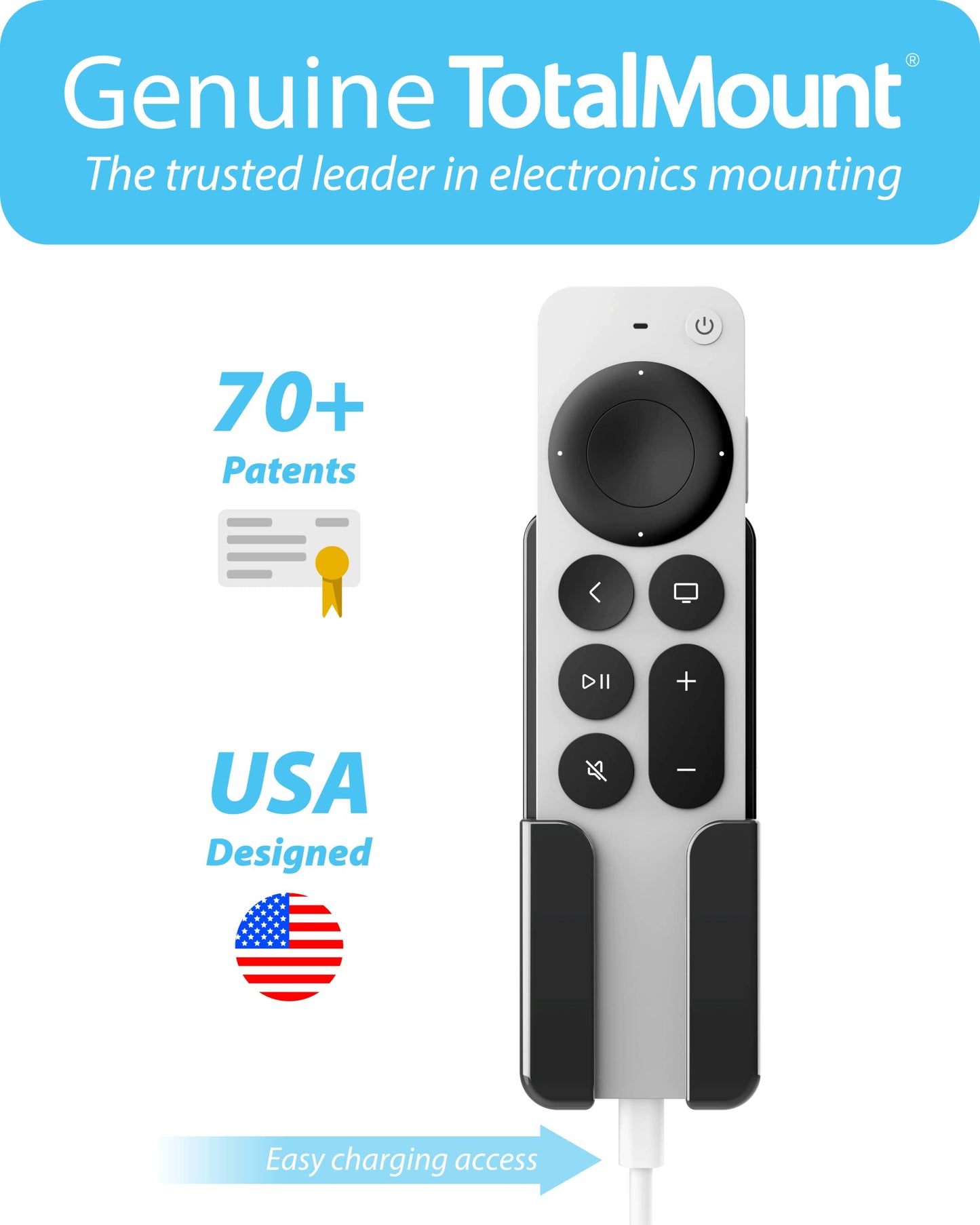 TotalMount Holder for Apple TV Remote - Never Lose Your Apple TV Siri Remote Again (Holder Includes Removable Adhesive to Prevent Wall Damage)