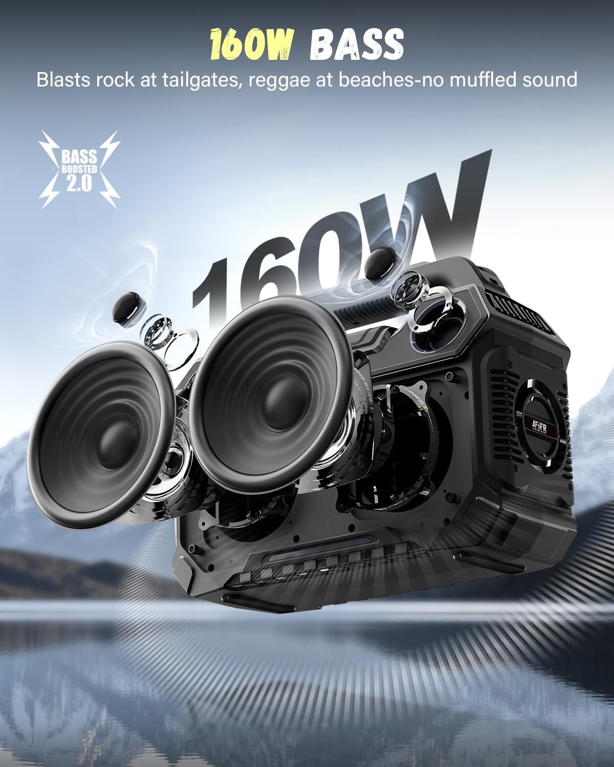 AFIFR Outdoor Bluetooth Speaker, 160W Loud Bass! Rugged, IP67 Waterproof, 24H Playtime with Lights, Wireless TWS Pairing Portable Speakers for Party