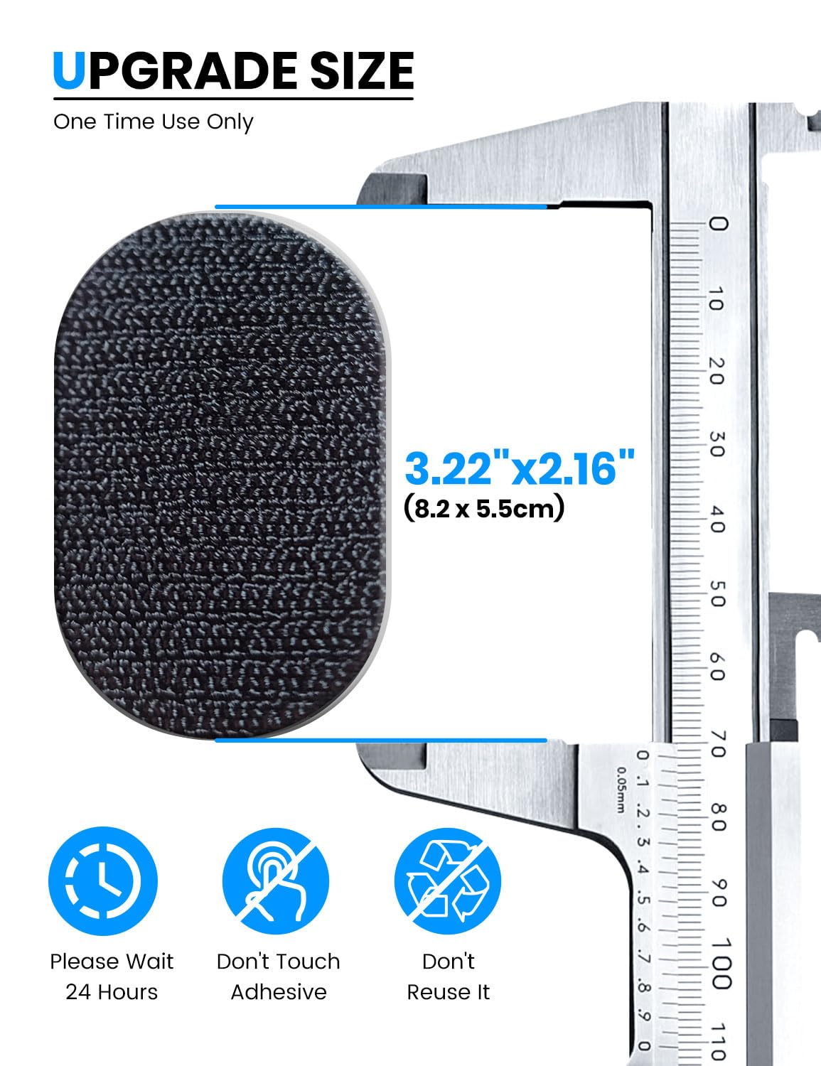 eSamcore Enlarged [3.22" X 2.16"] 2 Pack Single-Sided 3M VHB Adhesive Pad with Loop Strip Replacement Only Compatible with Magsafe Car Mount
