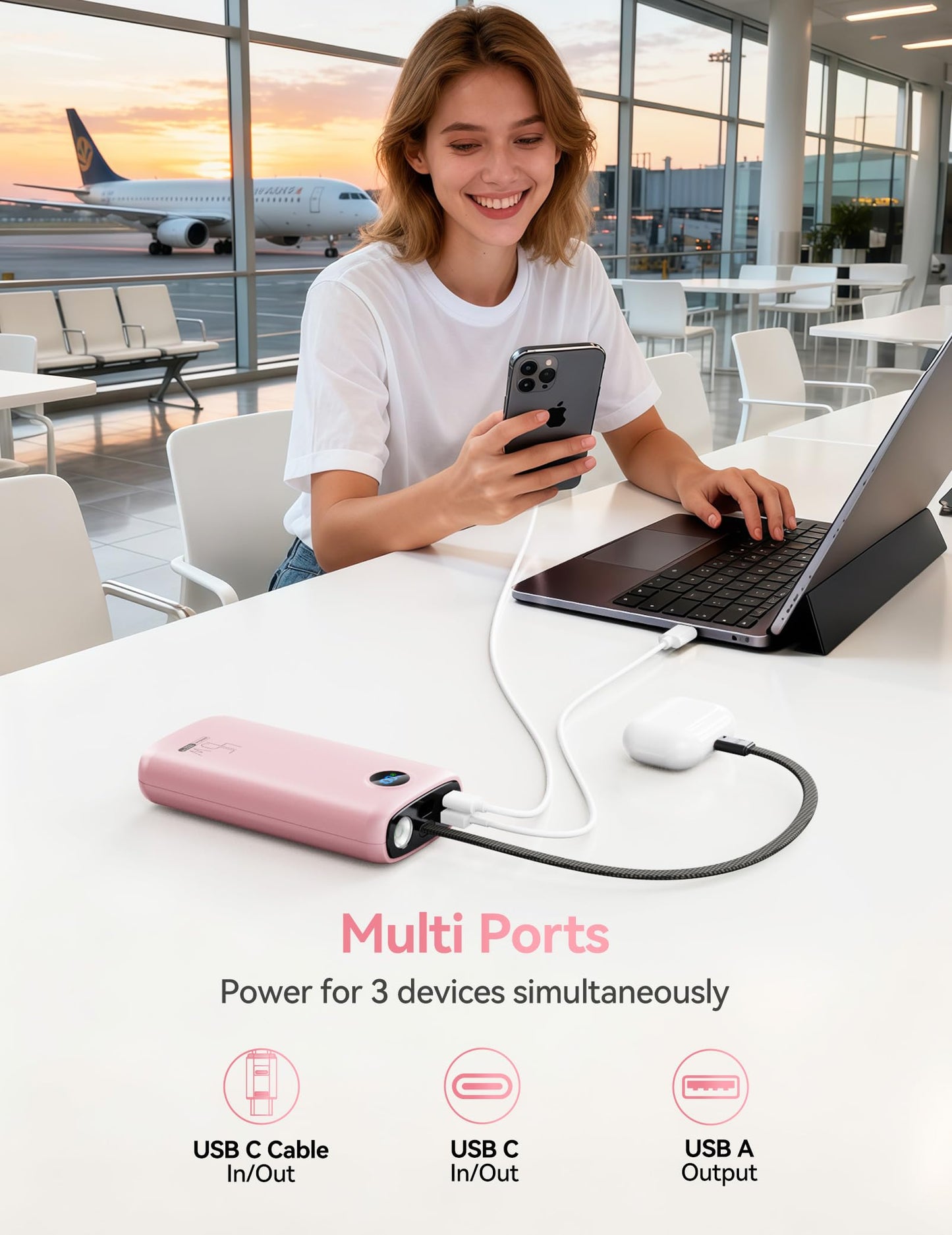 Portable Charger, 45W 20000mAh Power Bank with in/Out Fast Charging USB C Cable, 3W Flashlight, LED Display, Portable Battery Pack Travel Essentials