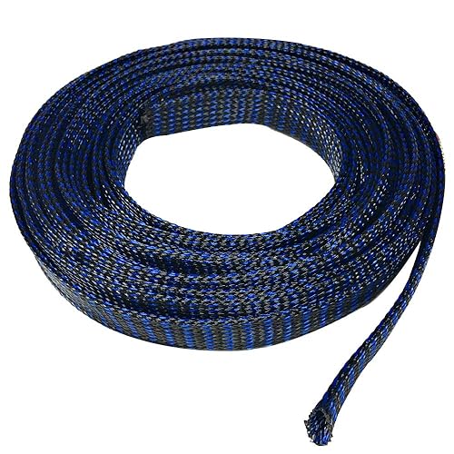 Seismic Audio - EBS3850Blue- 50 Feet Blue/Black 3/8" Expandable Woven Cable Sleeve Tubing Cord Sock
