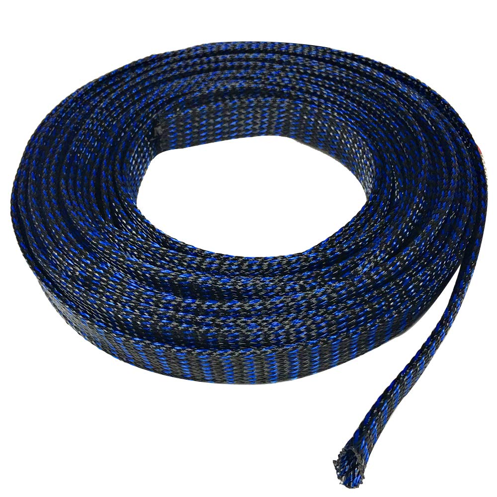 Seismic Audio - EBS1250Blue- 50 Foot Blue/Black 1/2" Expandable Woven Cable Sleeve Tubing Cord Sock