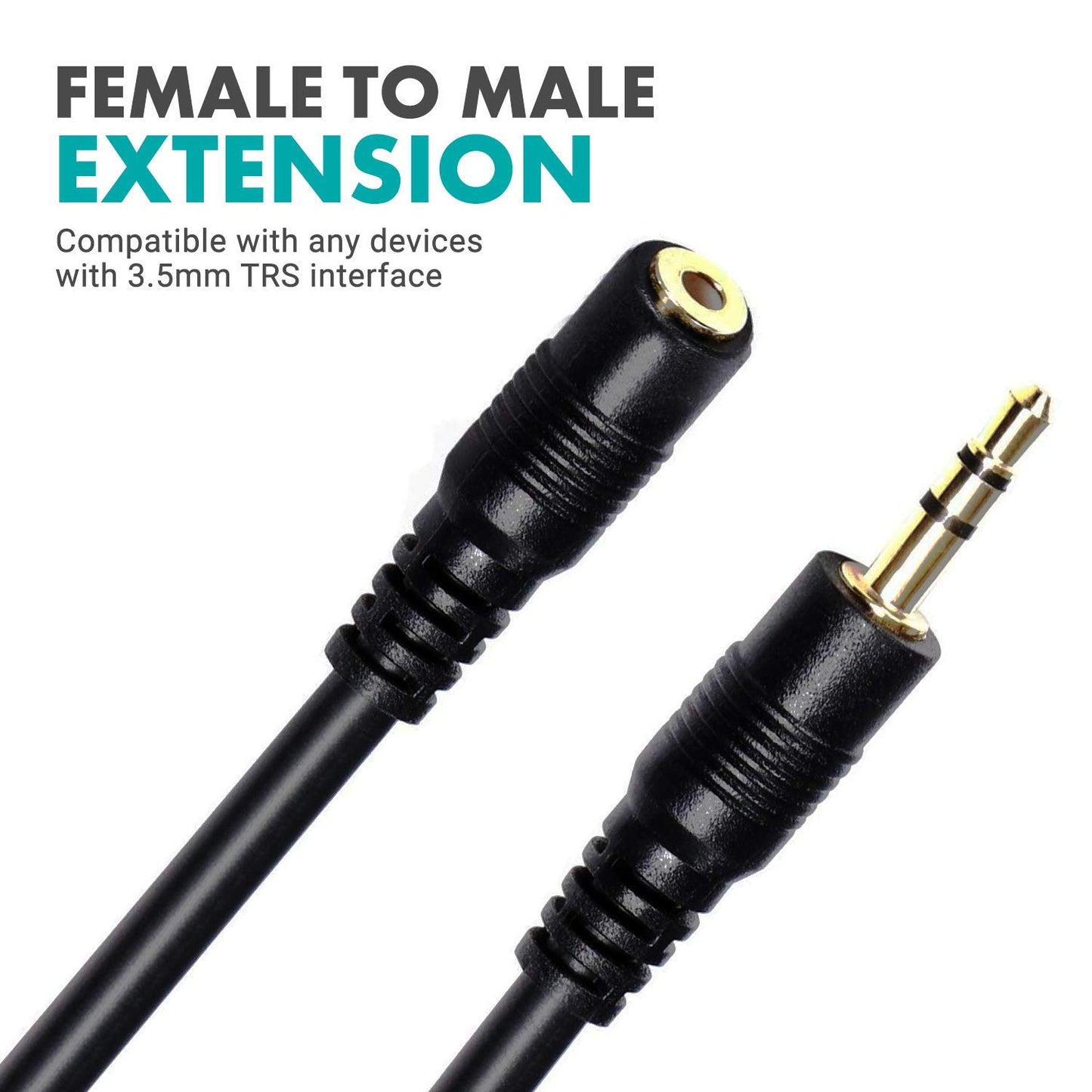 Movo MC10 3.5mm Audio Cable - 3.5mm TRS Female to Male 10ft Extension Cord for Microphones, Headphones, and More