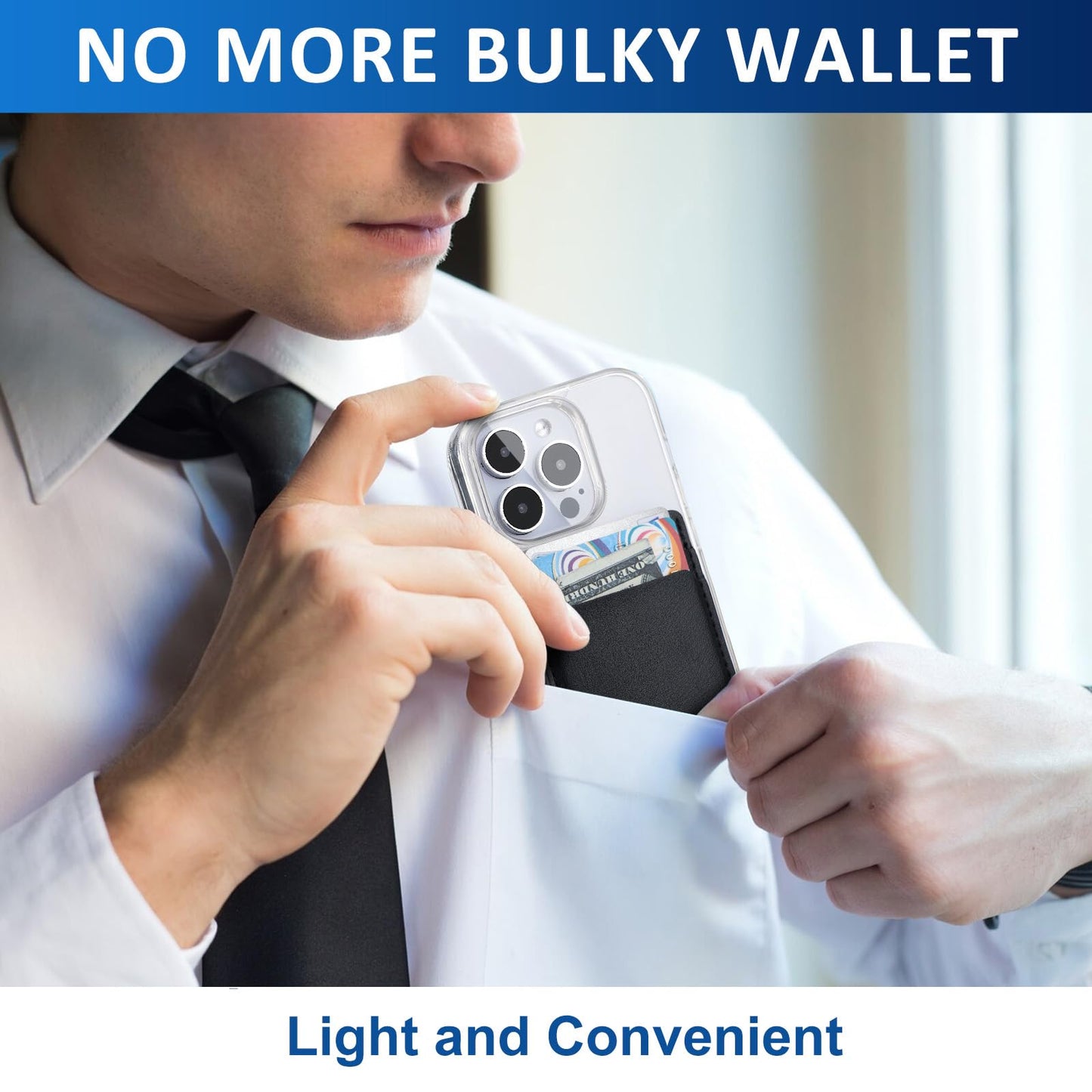 Fulgamo 2Pack Phone Wallet Stick on, Card Holder for Back of Phone Case, Leather Credit Card Holder for Cell Phone Sticky Wallet Double Pocket Sticker