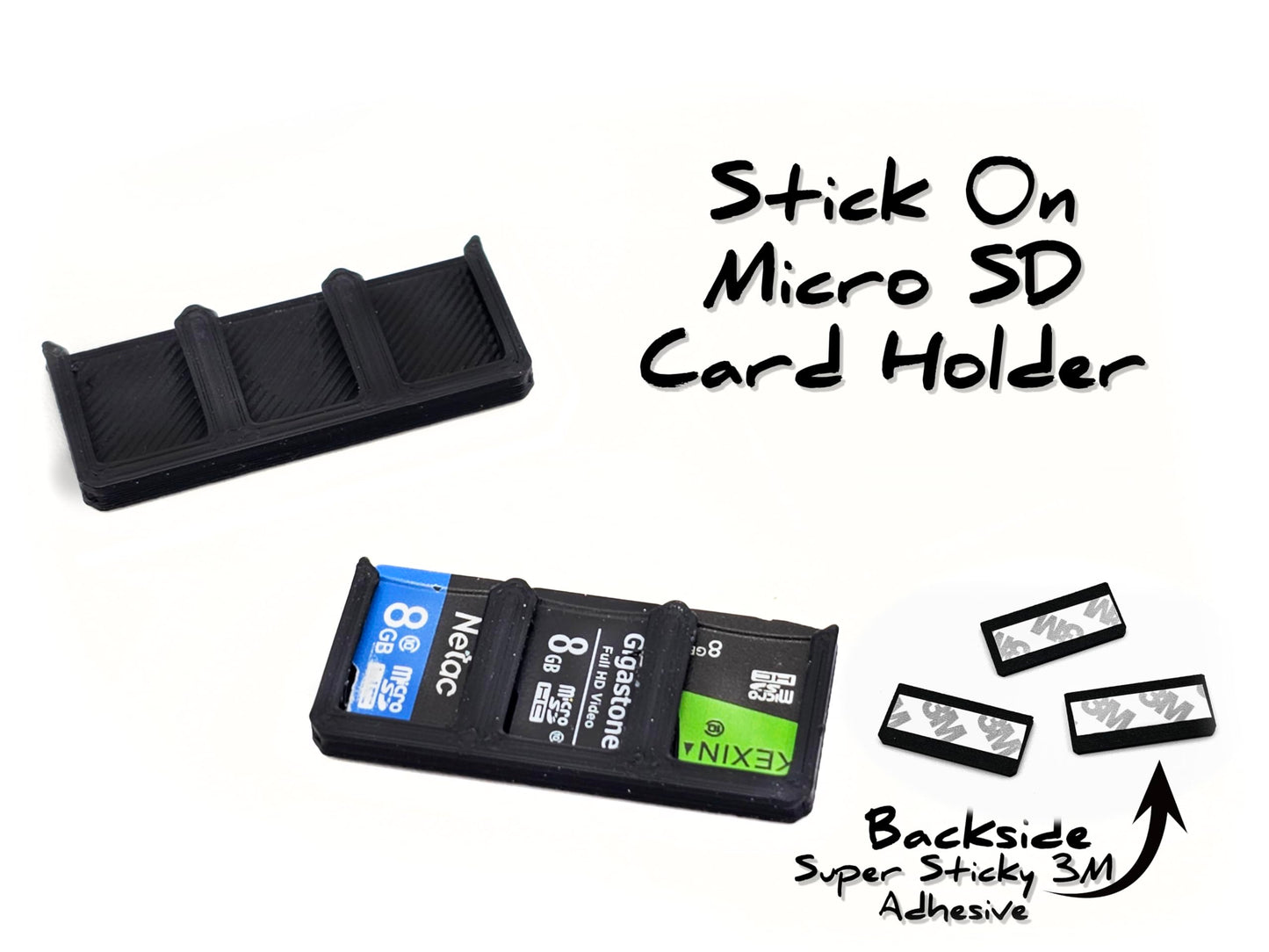 Tyco Tech Stick-On Adhesive Micro SD Card Holders for Steam Deck, ROG Ally, Laptops and More! Ultra Low Profile, 3-Card Capacity, ABS Plastic, 3M