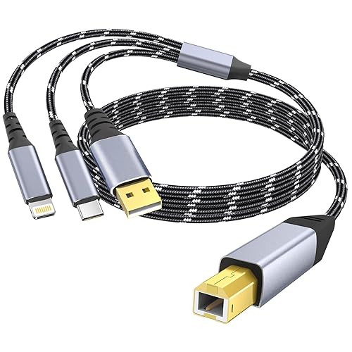 DCNETWORK Printer Cable,USB C&USB-A to USB-B Cable?High Speed Nylon Braided Scanner Printer Cord for HP Dell Epson Brother Lexmark Xerox Samsung Piano