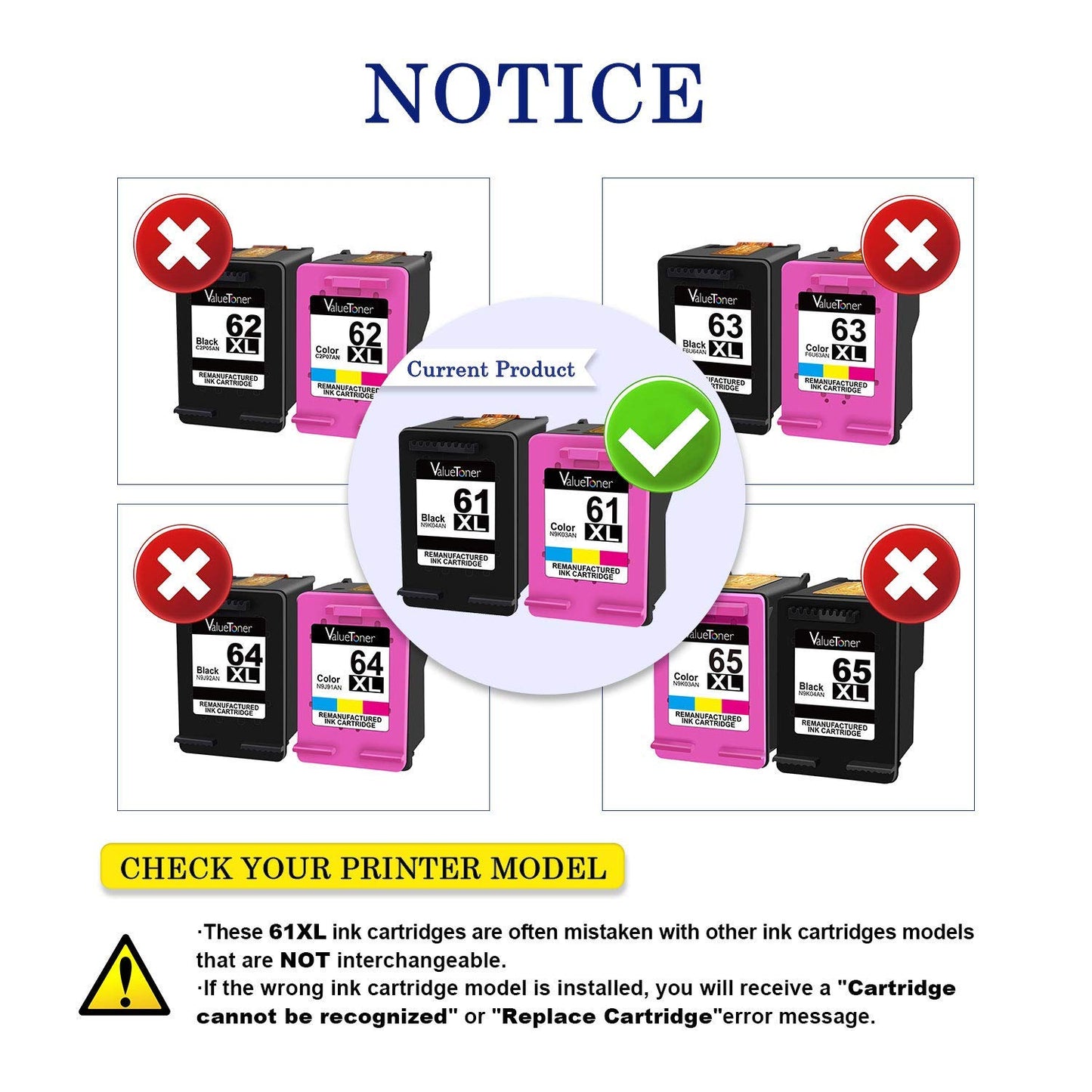 Valuetoner Remanufactured Ink Cartridge Replacement for HP 61XL 61 XL High Yield Used in Envy 4500 5530, Deskjet 2540 1510 1000 1010, Officejet 4630