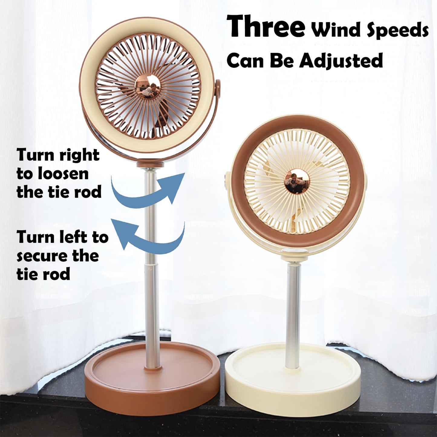 Portable Rechargeable Standing Fan 7.1" , USB Desk Fan & Portable Pedestal Fan For Travel, Small Floor Stand Up Fan For Sleeping, Height Adjustable, 3