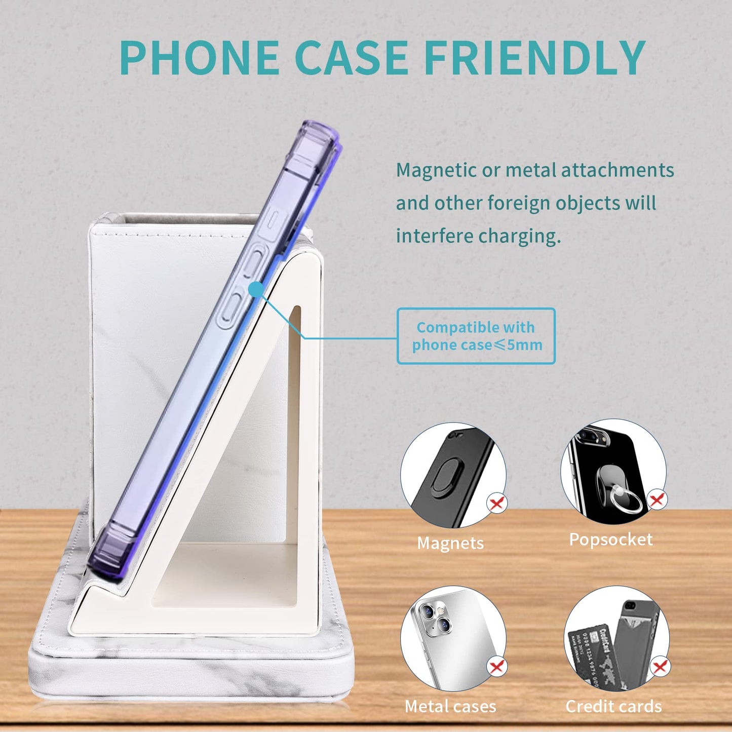 Wireless Charger with Desk Organizer, Wireless Charging Station for iPhone 13/13 Pro Max/13 Pro/12 Series/11/XS Max/XR/X/8Plus/SE 2, Wireless Charging