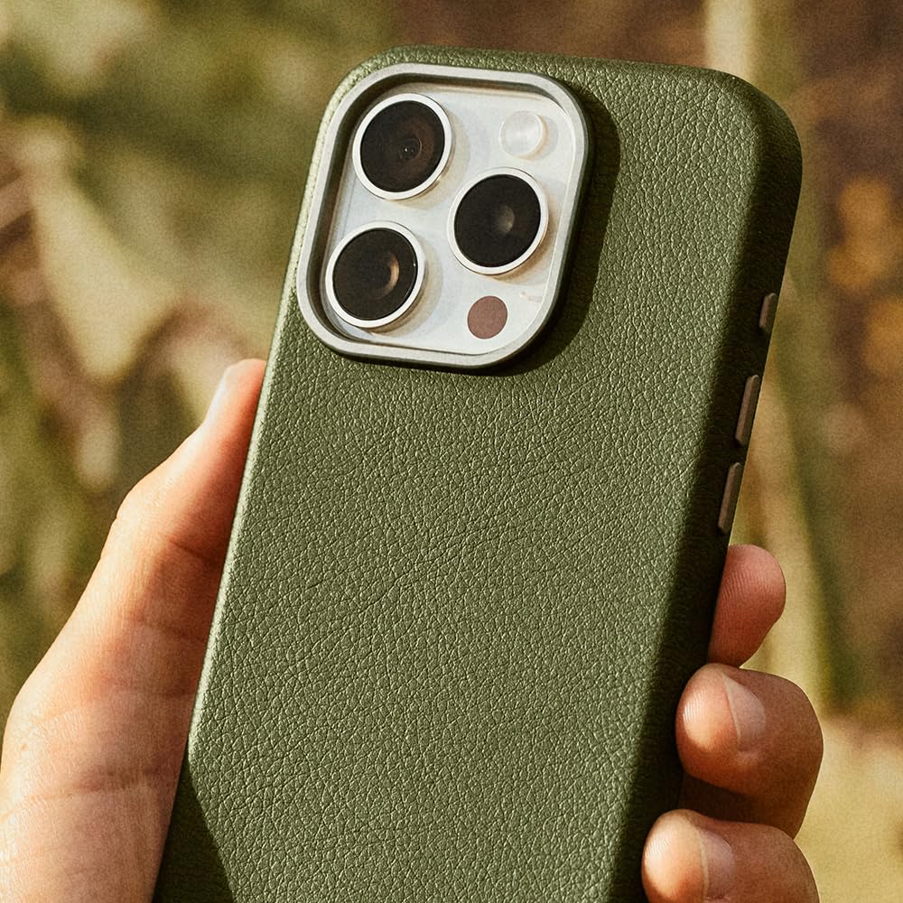 OtterBox iPhone 15 Pro Max Symmetry Series Cactus Leather for MagSafe - CACTUS GROVE (Green), Snaps to MagSafe, Ultra-Sleek, Raised Edges Protect