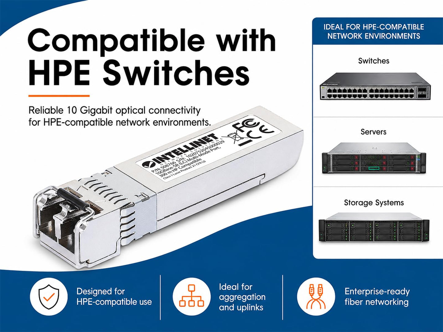 Intellinet 10G SFP+ Transceiver, LC Duplex, 850 Nm, HPE Compatible, 2 pcs