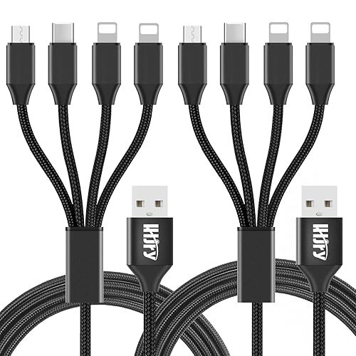 LHJRY Travel Essentials, 4 in 1 Multi Charging Cable 2Pack 6.6ft Multiple Charger Cord USB A to USB C/Micro USB Connector for Cell