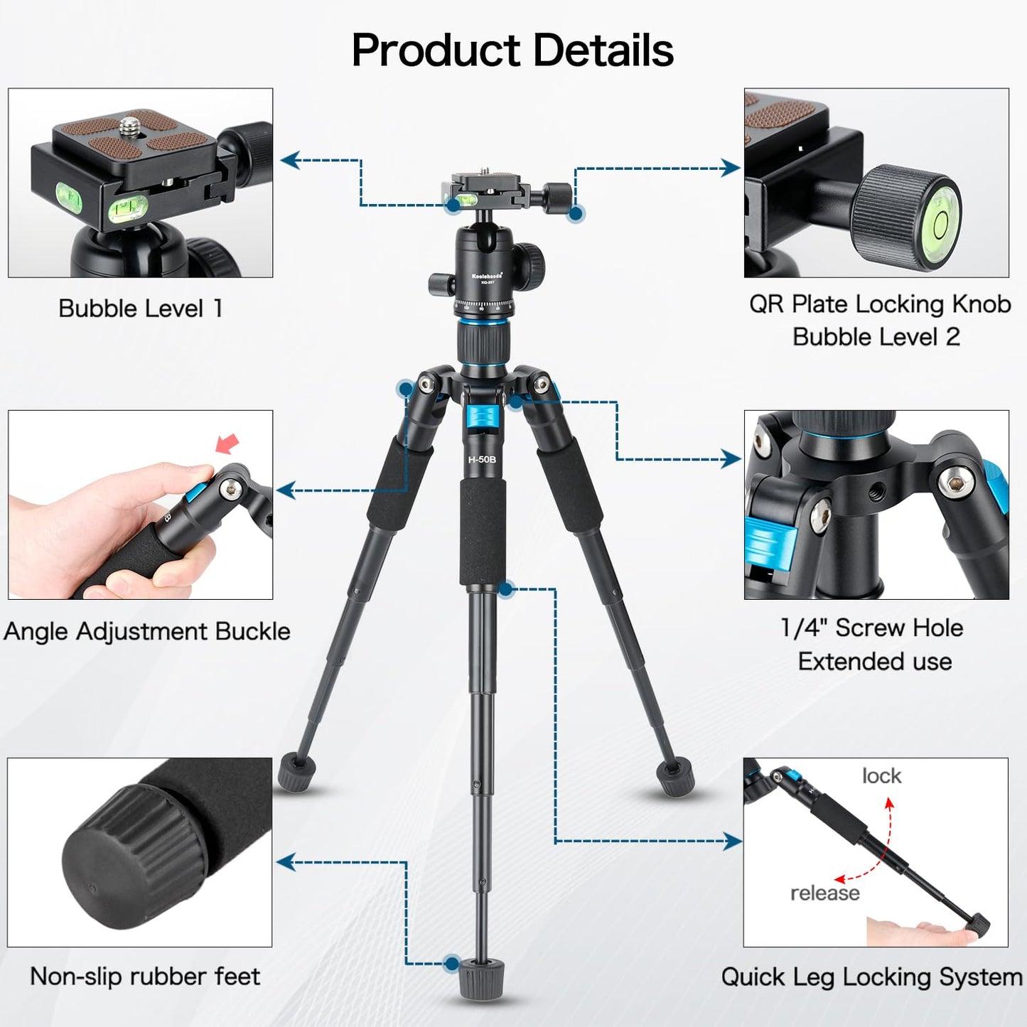Koolehaoda Compact Mini Tripod, 20" Desktop Tripod with 360° Ball Head Aluminum Portable Small Tabletop Tripod Stand for DSLR Camera Video Camcorder