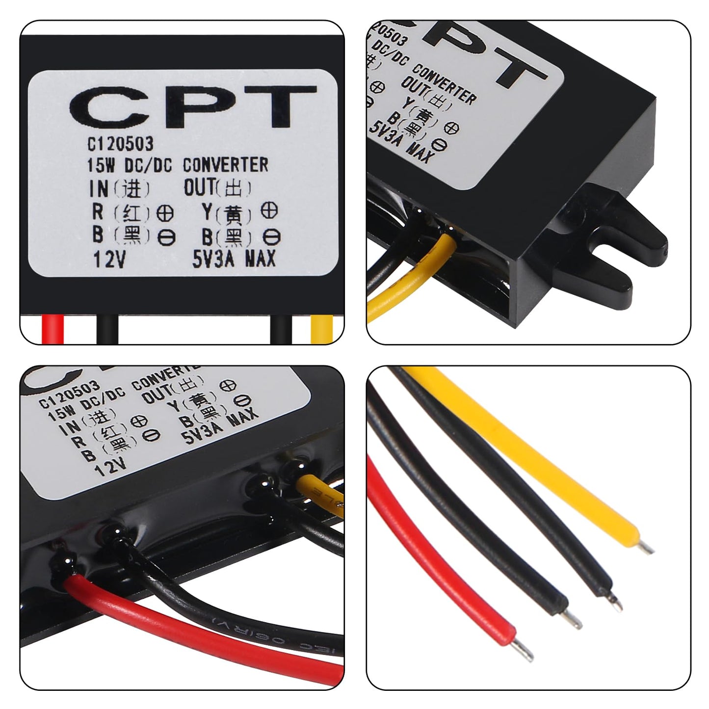 AITRIP 2PCS DC 12V to 5V 3A 15W Buck Converter Module,Reduced Voltage Regulator Car Power Converter Output Power Adapter, Wire Interface