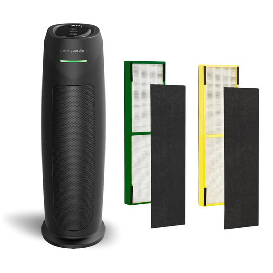 GermGuardian Air Purifier and Cannabis Filter Bundle, Large Rooms Up To 743 Sq. Ft. with Cannabis Smoke and HEPA PURE Filter, Air Quality Monitor