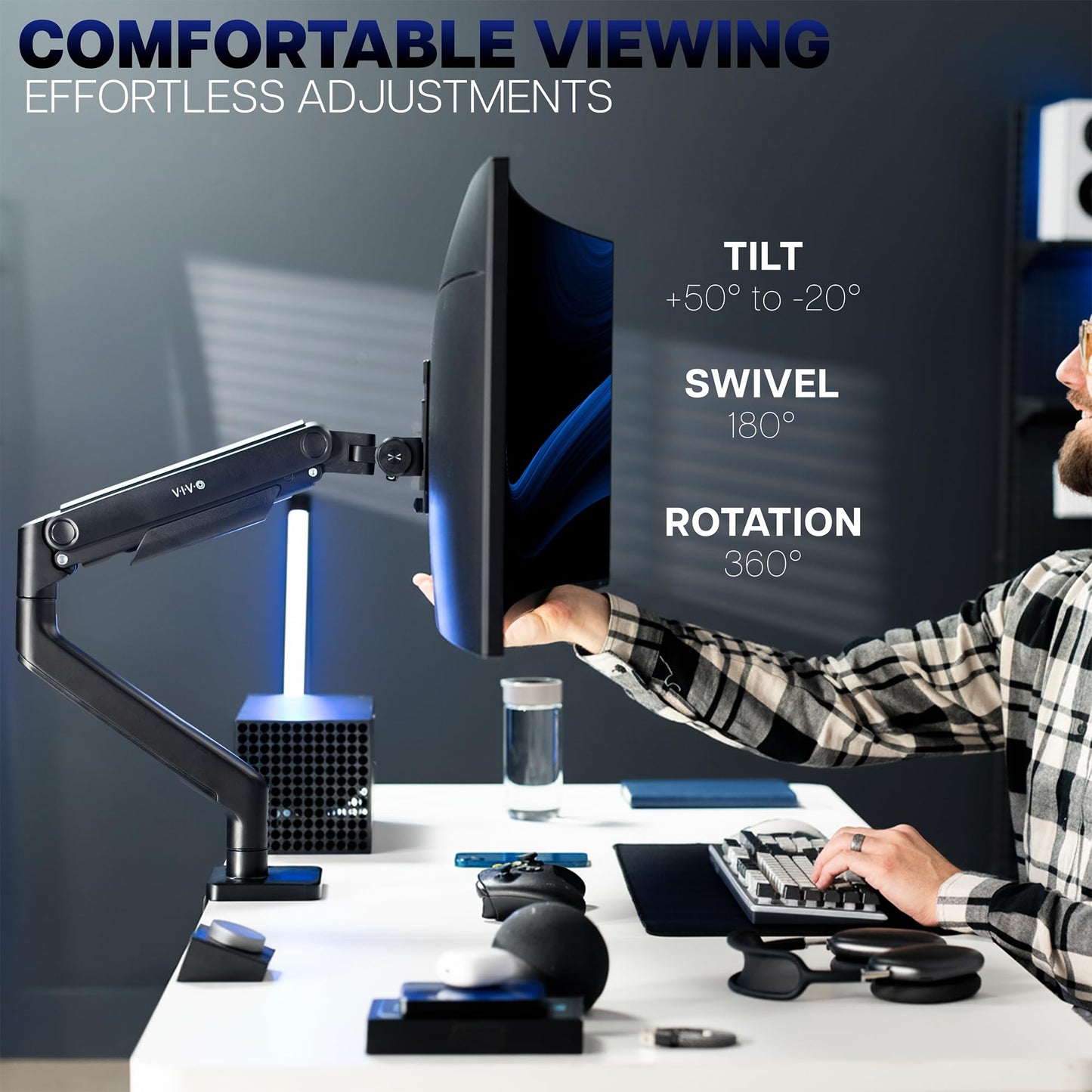 VIVO Heavy Duty Aluminum Ultrawide Monitor Tension Arm for up to 49 inch Screens, Holds 44 lbs, Premium Desk Mount Stand Designed for Samsung Odyssey