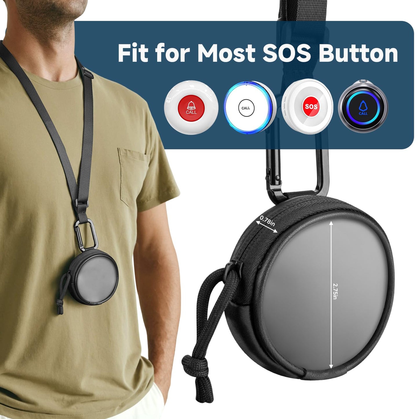 Portable Call Button Lanyard Holder, Carrying Case for Universal Call Button, Adjustable Call Buttons Bag for Elderly, Seniors, Patients, Disabled