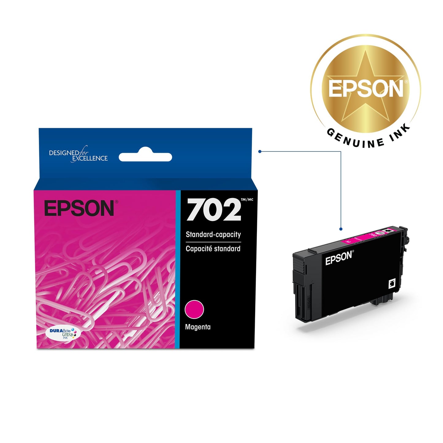 EPSON 702 DURABrite Ultra Ink Standard Capacity Magenta Cartridge (T702320-S) Works with WorkForce Pro WF-3720, 3730, 3733 (Pack of 1)