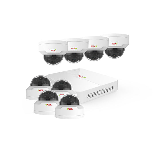 Revo America Ultra 8Ch. 2TB HDD 4K IP NVR Security System - Fixed Lens 8 x 4MP Mini Vadal Dome IP Cameras - Remote Access via Smart Phone, Tablet, PC