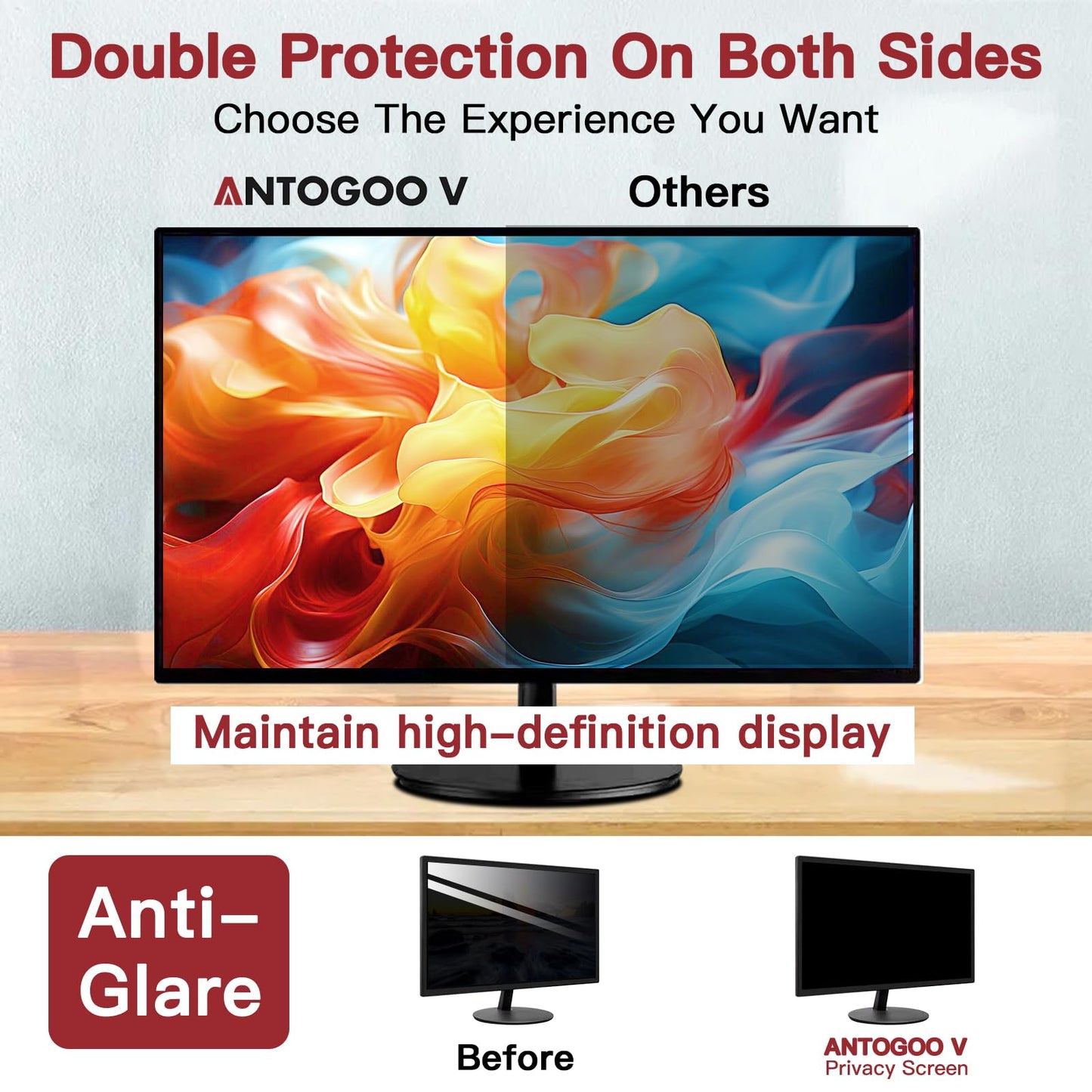 2 Pack 24 Inch Privacy Screen for Computer Monitor 16:9 Aspect Ratio, Eye Protection Anti Glare Computer Screen Cover, Removable Anti-Scratch Computer