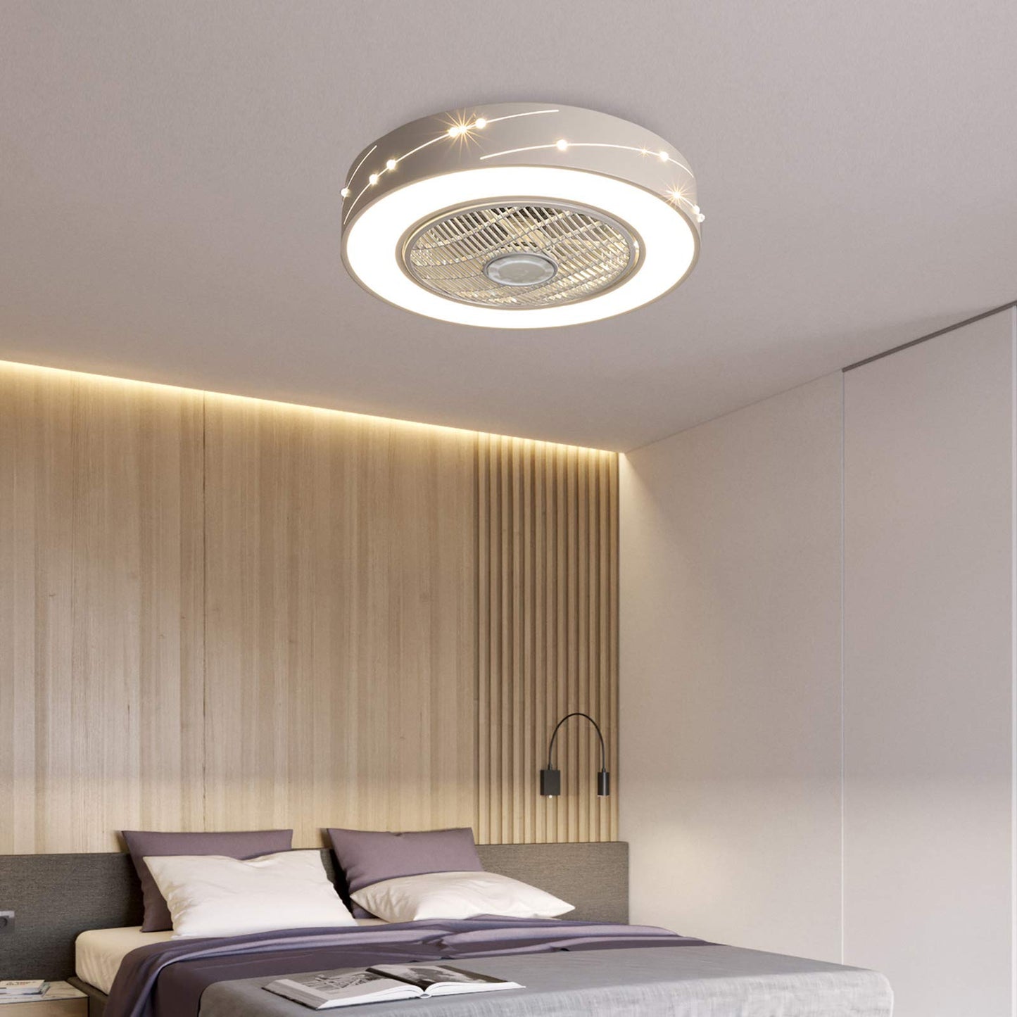 Ceiling Fan with Light, 21.6" Enclosed Fan,3 Colors 3 Speeds, Invisible Acrylic Blades Metal Shell Modern LED Semi Flush Mount Low Profile Fan