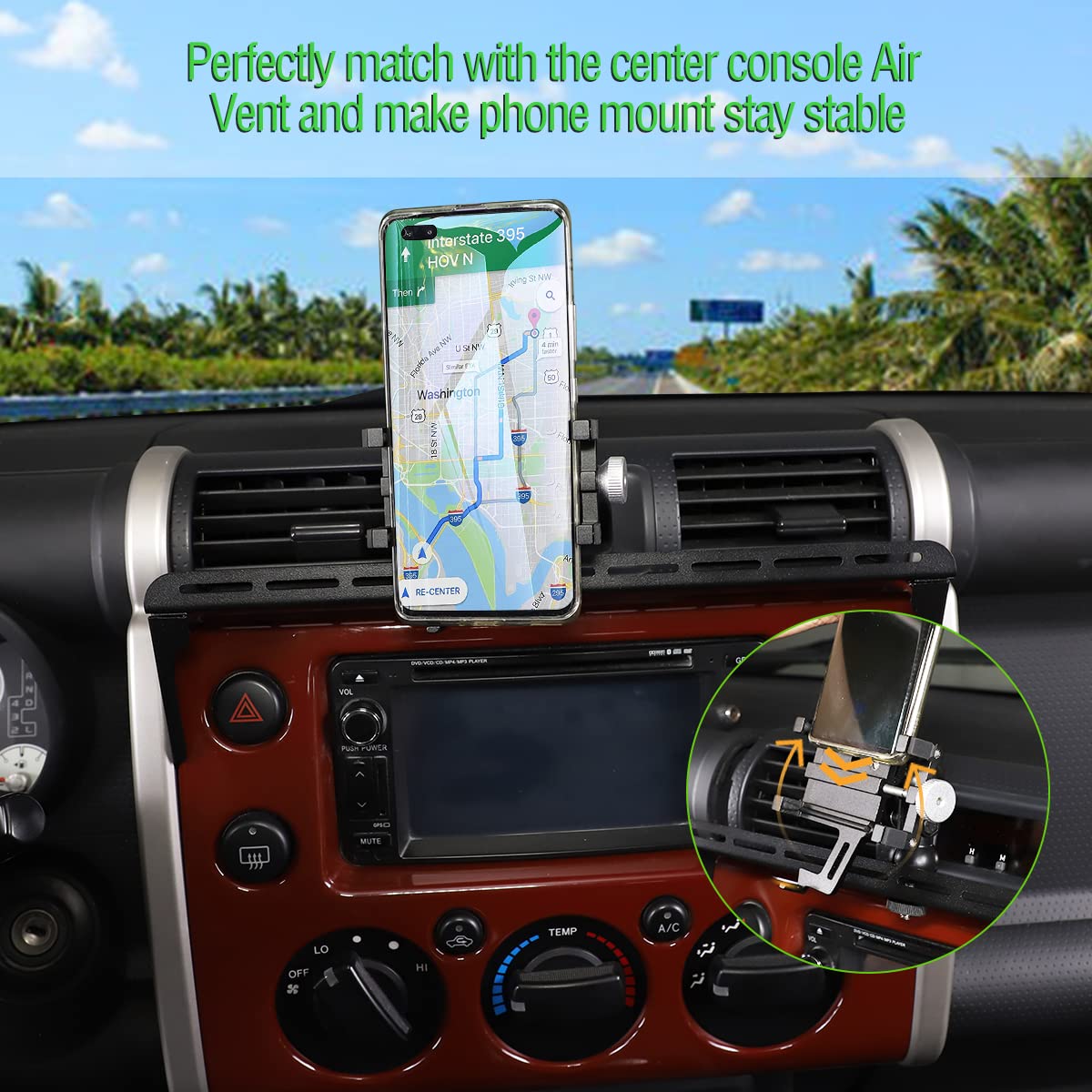 Fit for Toyota FJ Cruiser 2007-2021 Multifunctional Car Phone Mount, Dash Panel Track Cell Phone Holder for Car Dashboard Air Vent, Handsfree Dash