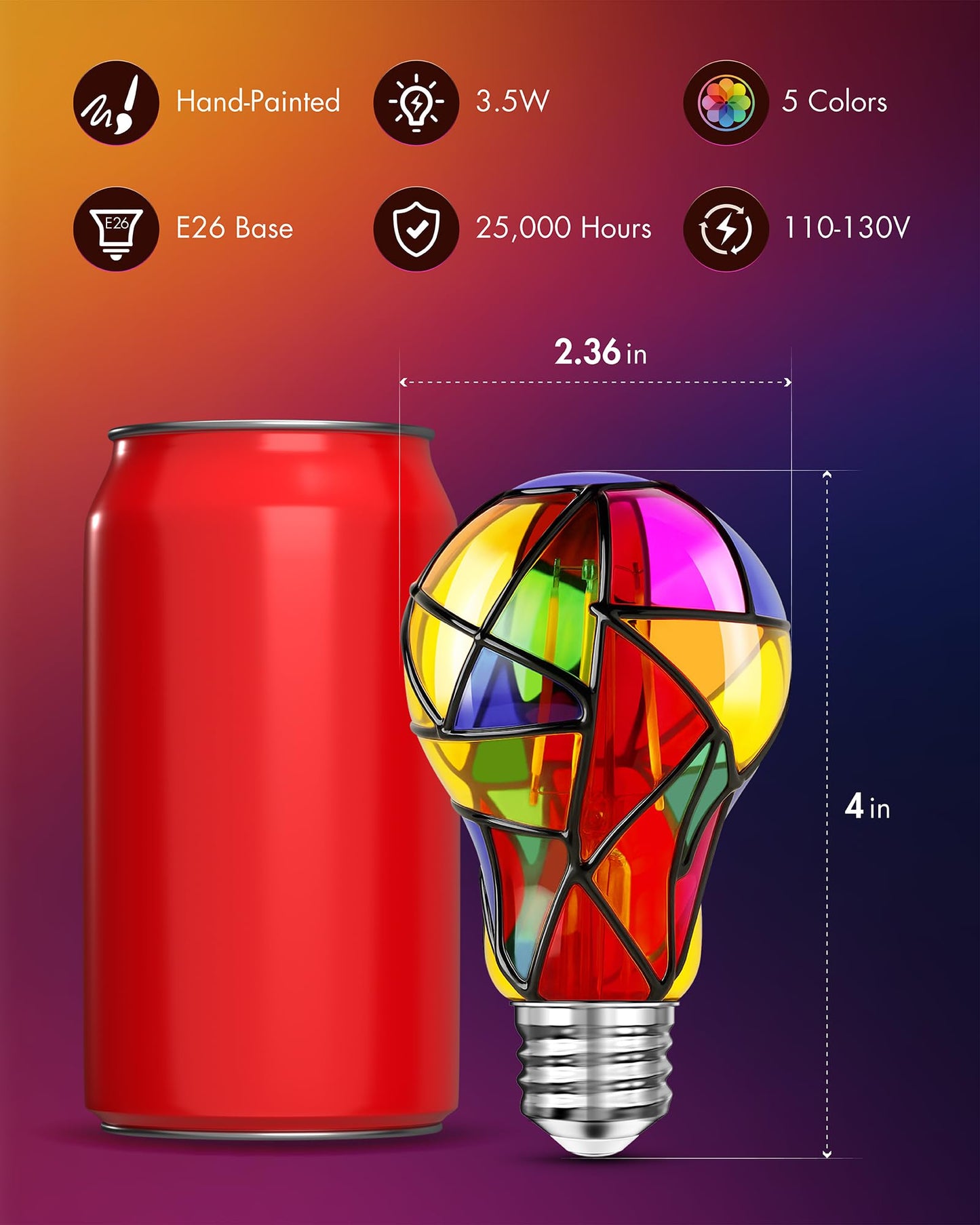 Eternyx Dimmable LED Stained Glass Light Bulb, Hand-Painted for Home Decor