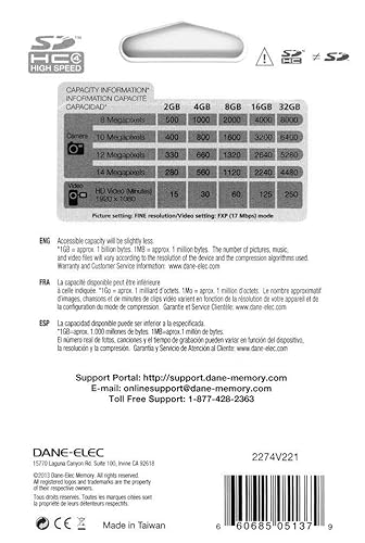 Dane-Elec Memory Dane-Elec 8 GB Class 4 SDHC Flash Memory Card DA-SD-8192-R Secure Digital