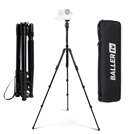 Ultra Portable 80” Aluminum Tripod Stand - Official BallerCam Accessory, Lightweight 5-Section Travel Tripod with Ball Head, Folds to 16.5”, Max Load
