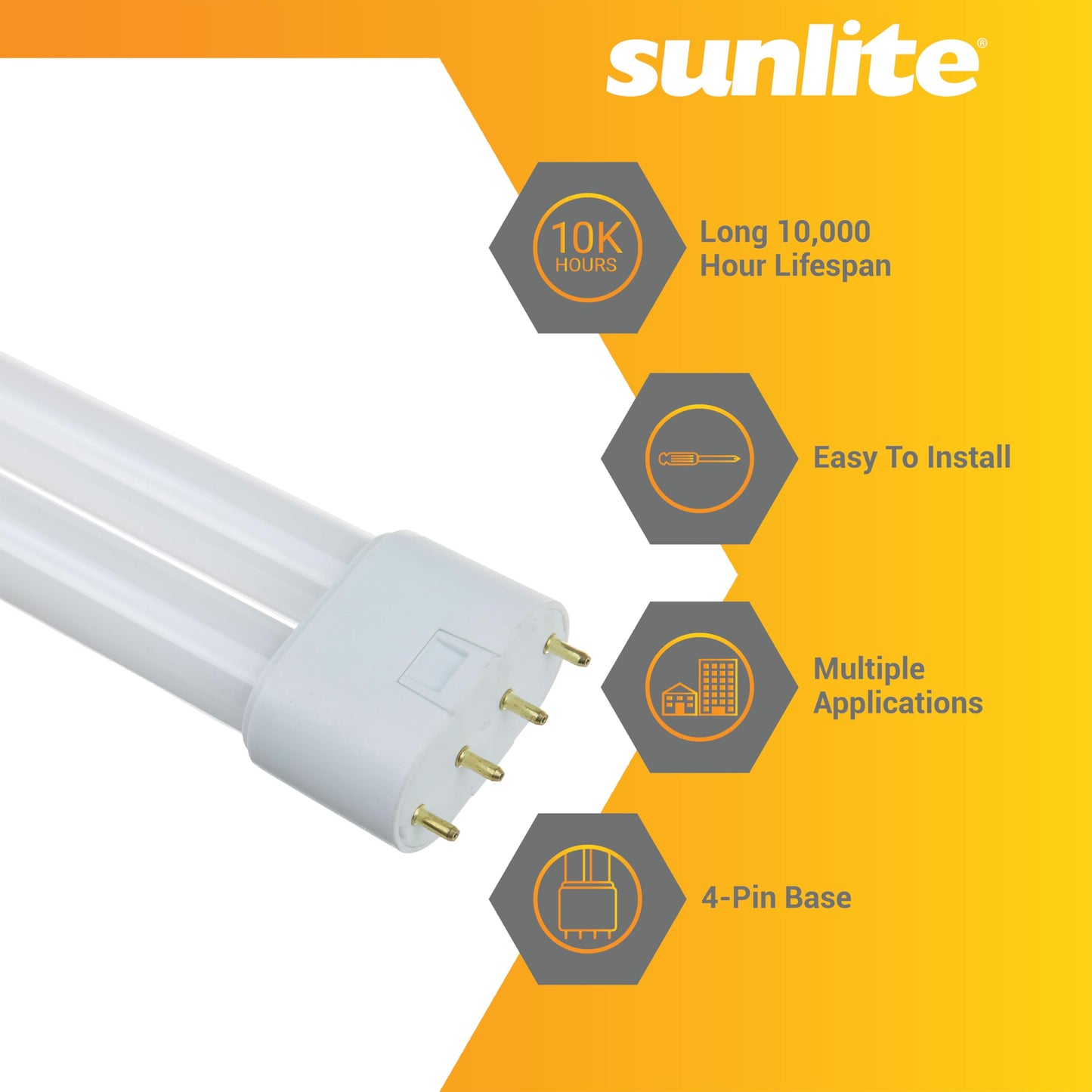 Sunlite FT40DL/865 Twin Tube Compact Fluorescent Lamp, FT 4-Pin, 40 Watts, 3150 Lumens, 6500K Daylight, 4-Pin (2G11) Base, ROHS Compliant, 10 Pack