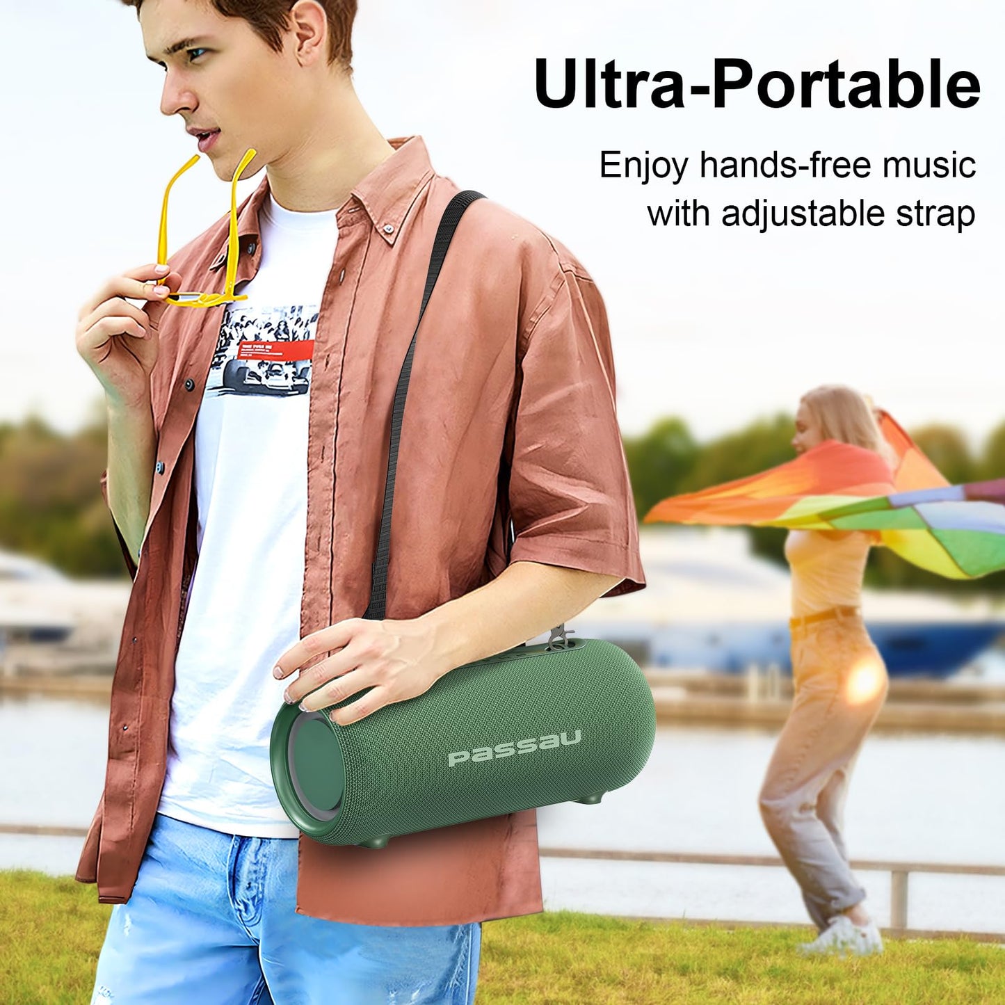 Passau Portable Bluetooth Speakers 40W Peak Loud Stereo Sound, Passive Radiators-Deep Bass, All Day Playtime, Adjustable Strap, BT5.3, IPX5 Wireless
