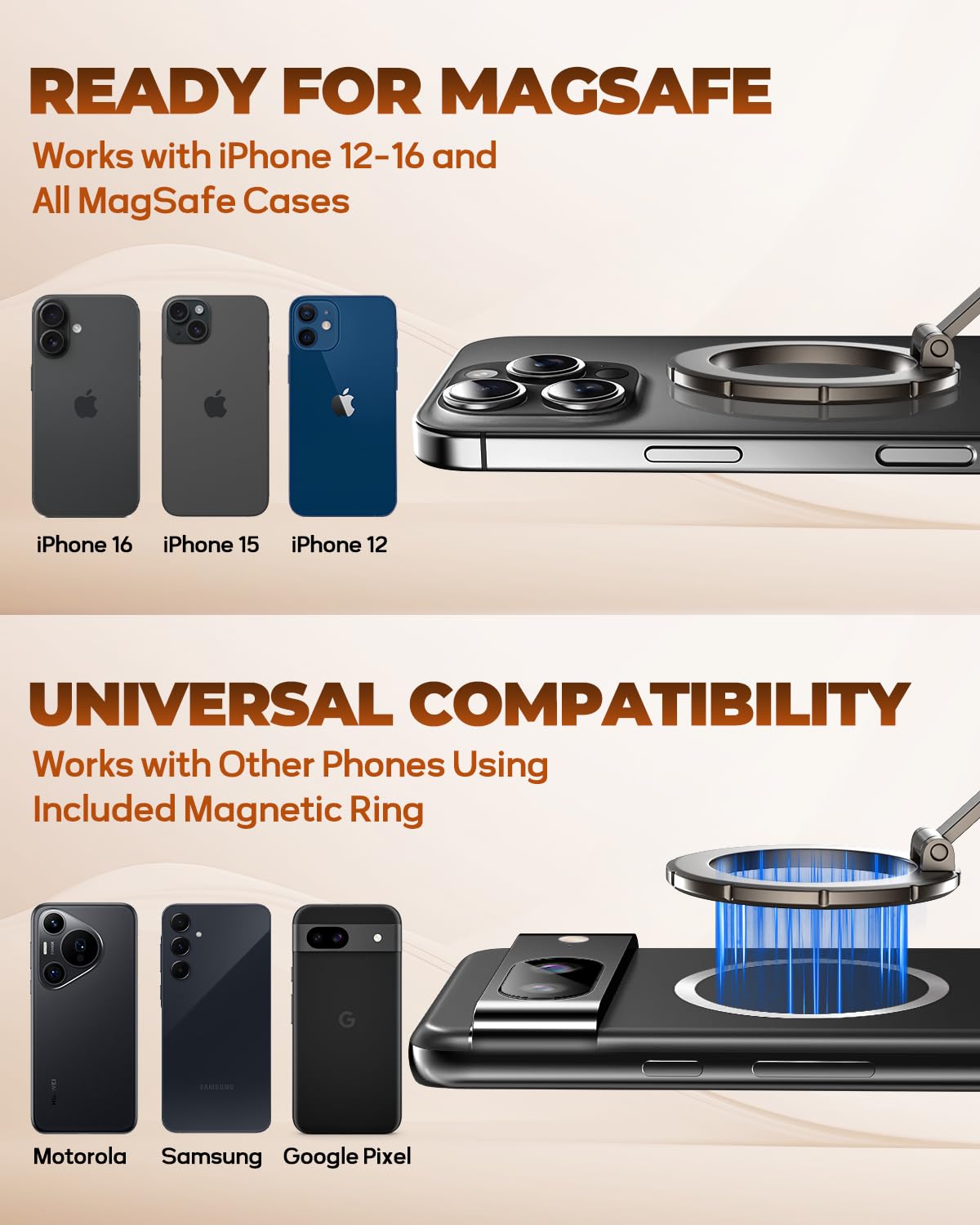 UBeesize Magsafe Phone Ring Stand, Portable Magnetic Phone Grip and Double Side Holder for Desk, Travel, Kitchen, Gym, Kickstand for iPhone