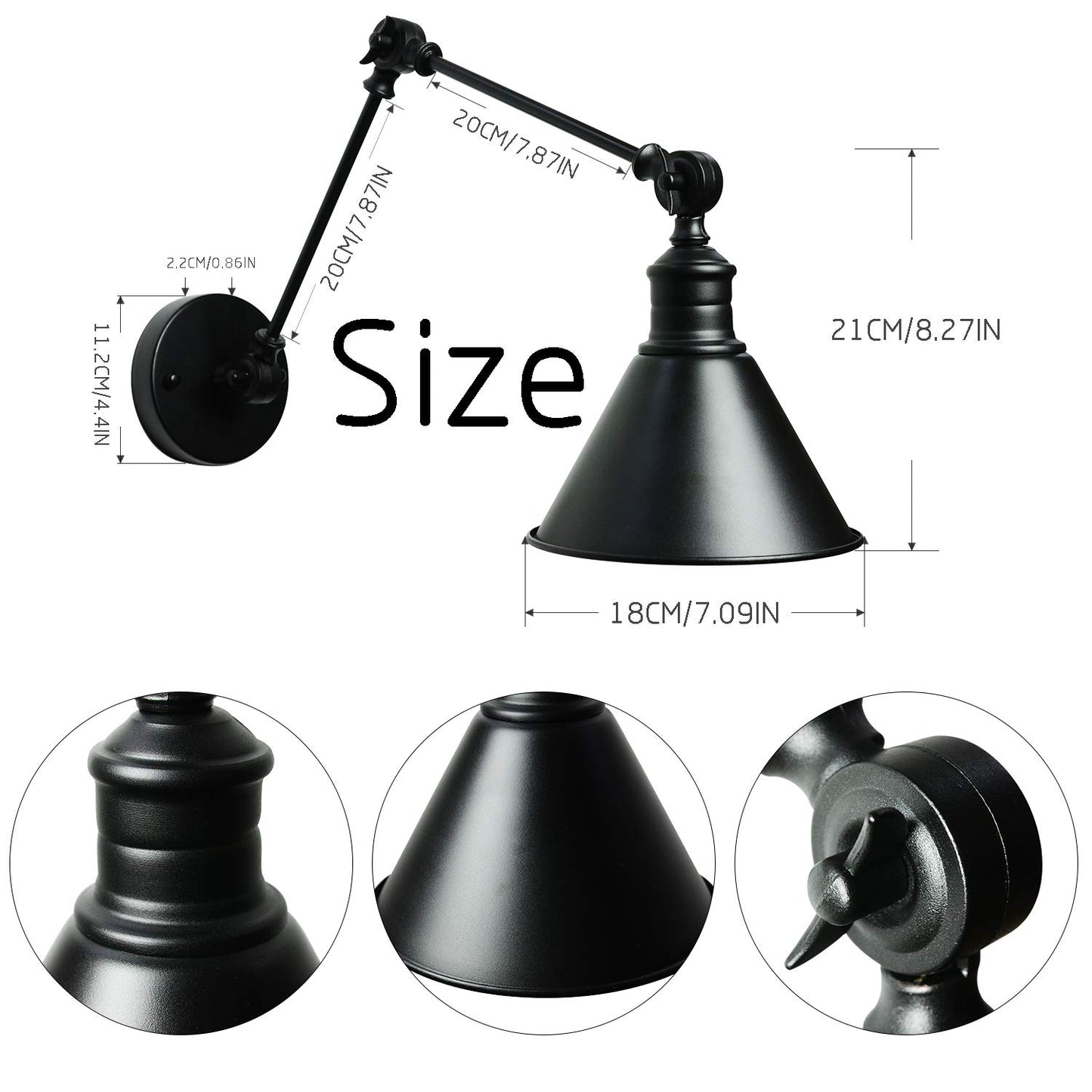 LZoahi SEDA Frosted Vintage Industrial Wall Lamp Black Adjustable Wall Mount Light Sconces Farmhouse Style for Bedroom Headboard Living Room Bathroom