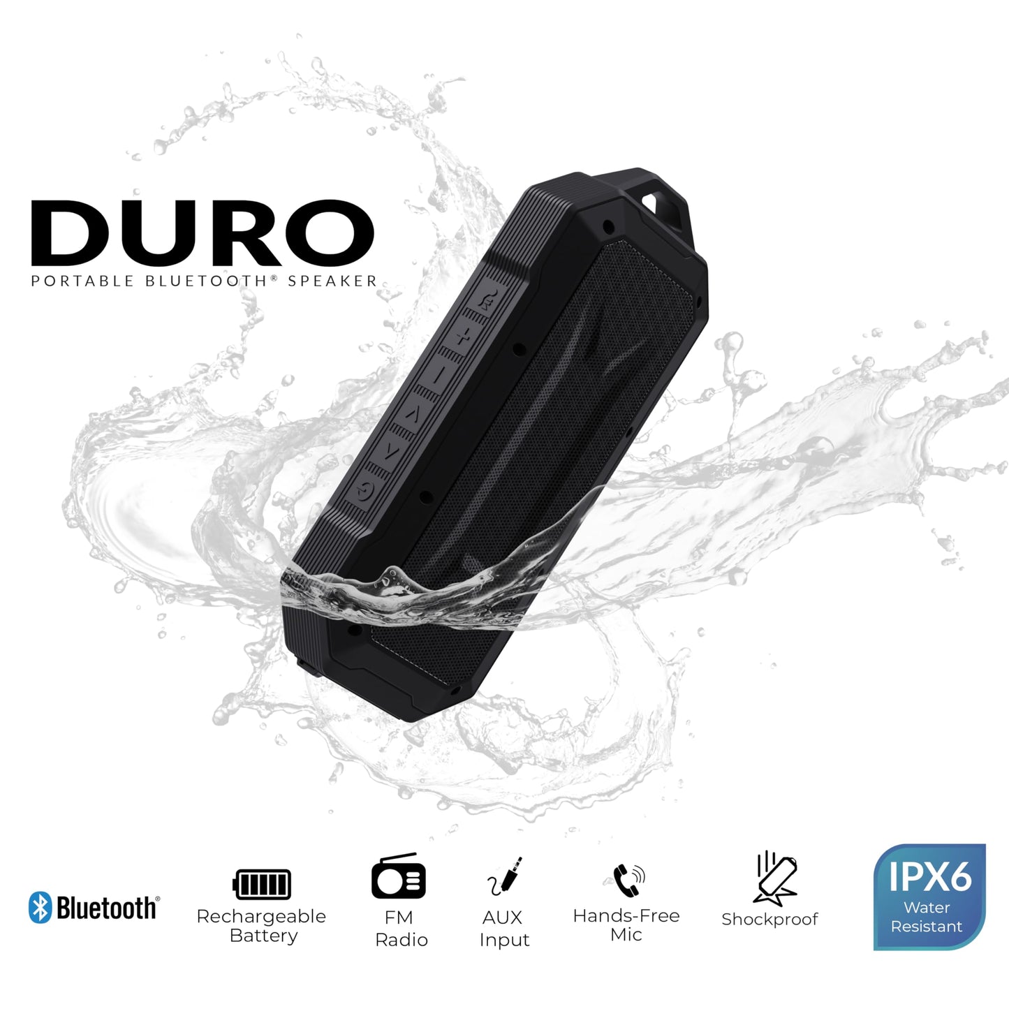 Supersonic SC-1454IPX Duro Portable Bluetooth Speaker Stream Music, FM Radio, Hands-Free Mic, 10m Range, 4hr Battery, Shockproof, Water Resistant, AUX