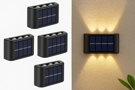 Infinite Basics 4-Pack Solar Wall Lights Outdoor - Up & Down LED Accent Lighting, IP65 Waterproof, Modern Design, Auto On/Off, for Garden, Deck