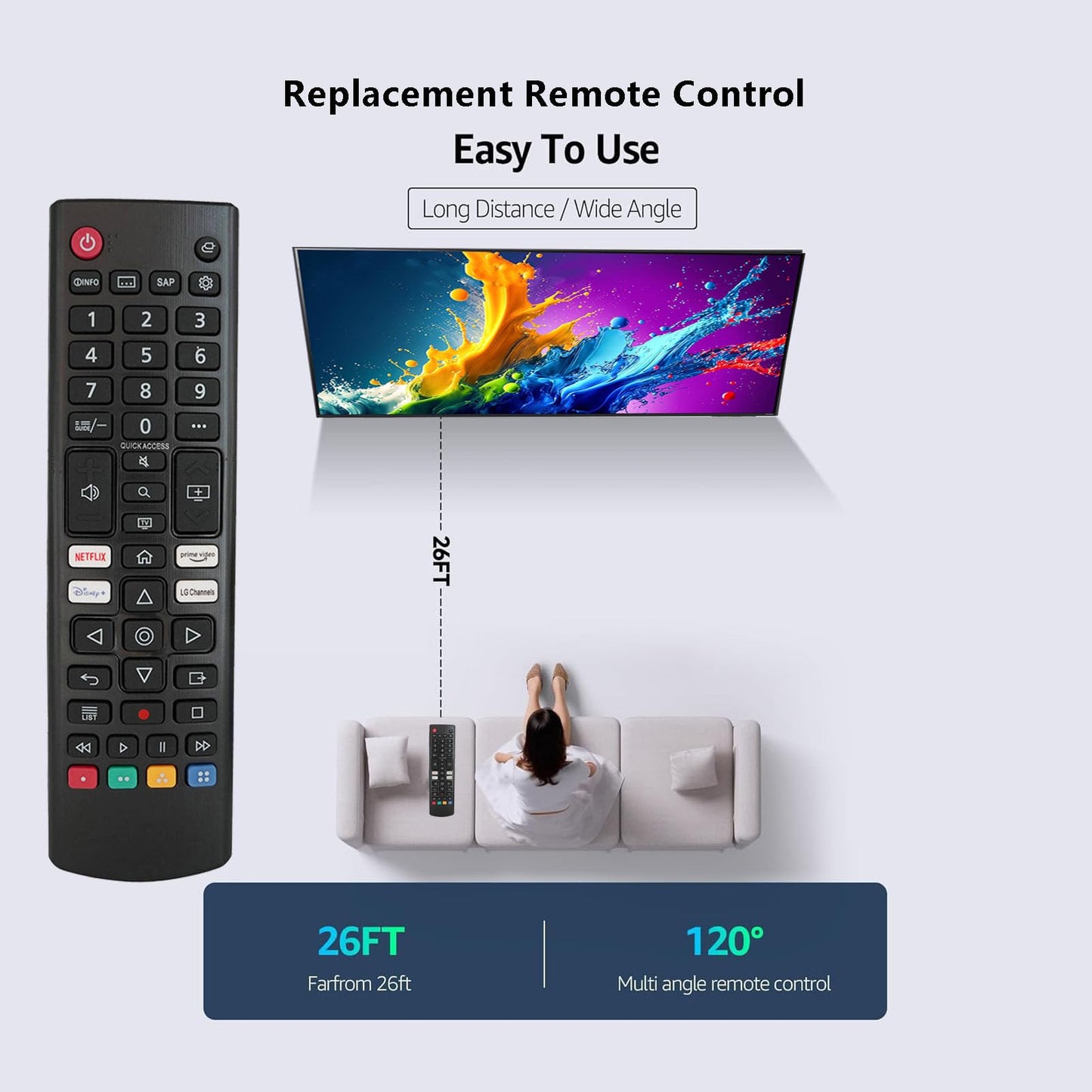 Universal Replacement Remote Control for LG Smart 4K TV 55UP7560AUD 65UP7100ZUF 75UP7070PUD 75UP7170ZUC 43UP8000PUA 50UP8000PUA, with Disney Plus